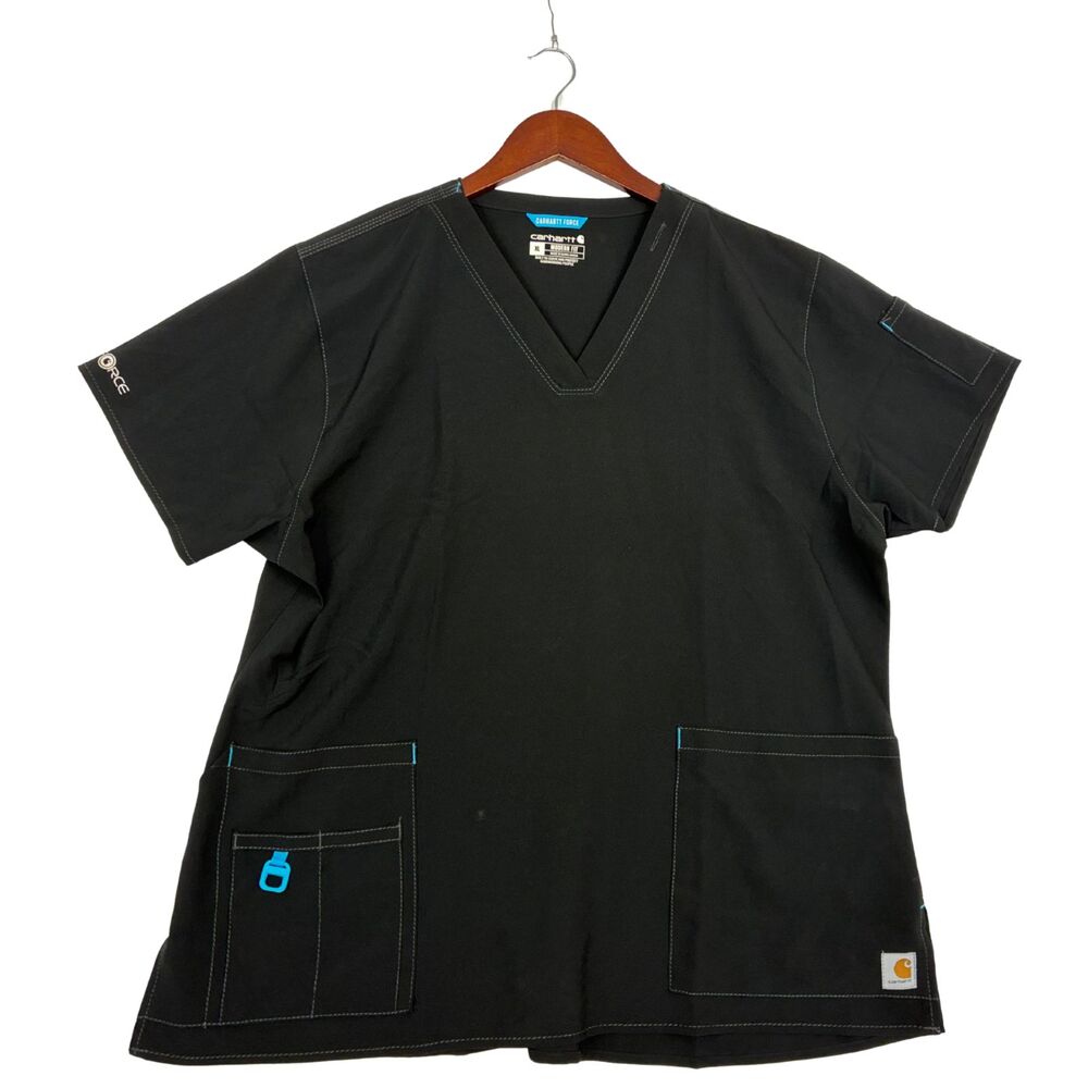 Carhartt Force Scrub Top Mens  Black Modern Fit V Neck Medical Nursing Workwear